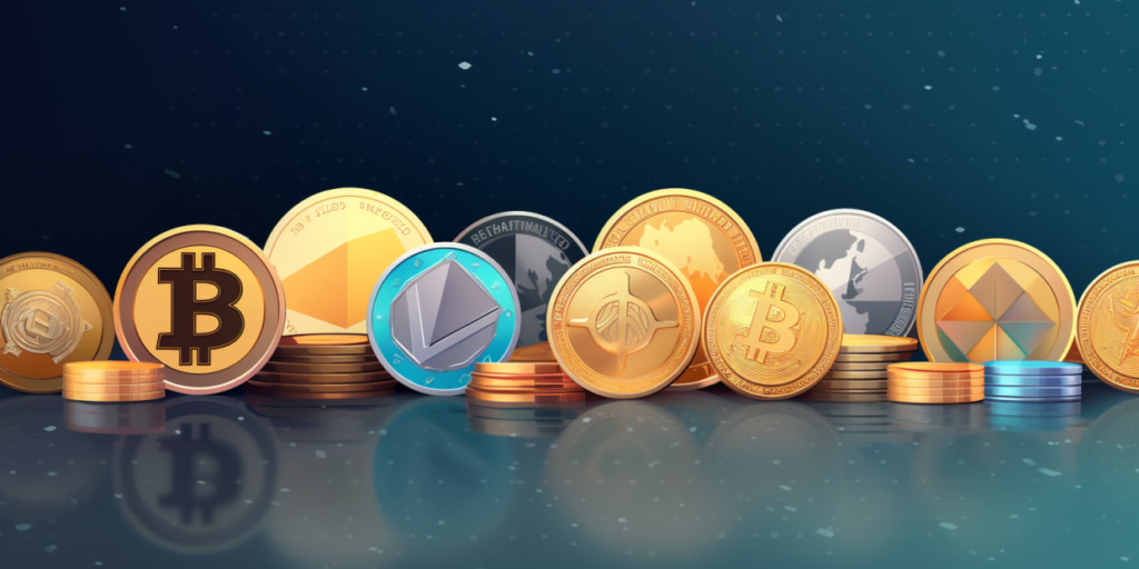 Cryptocurrencies: Bitcoin, Ethereum and other digital coins for online payments.