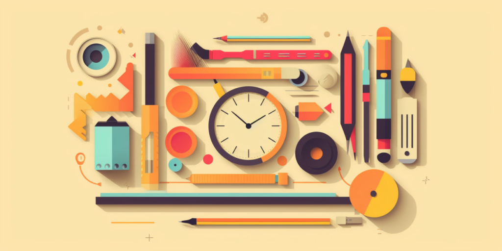 Marketing tools and watches as a symbol of business process automation.