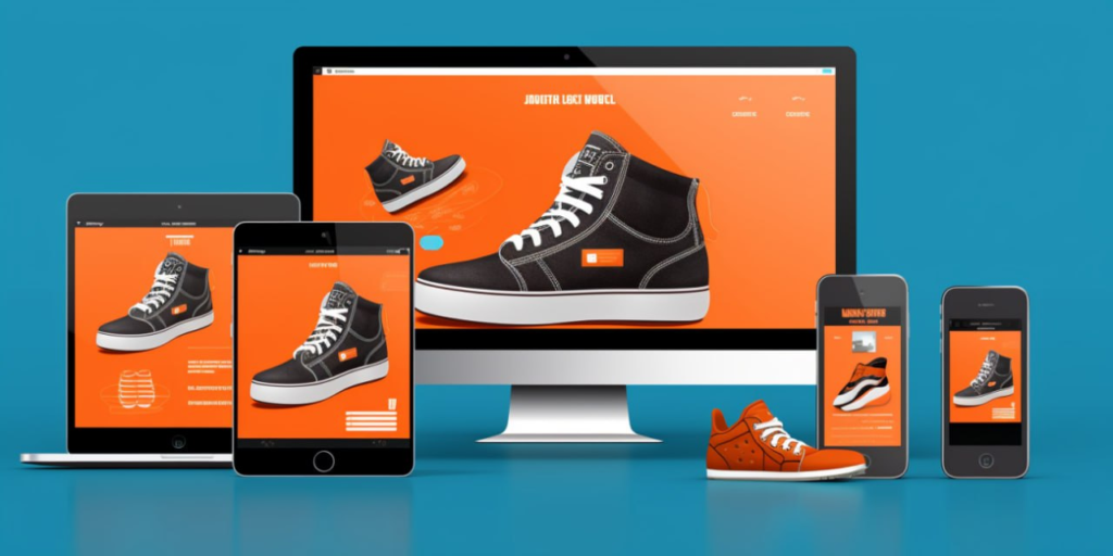 Responsive design of the website with an online shoe store on different devices.
