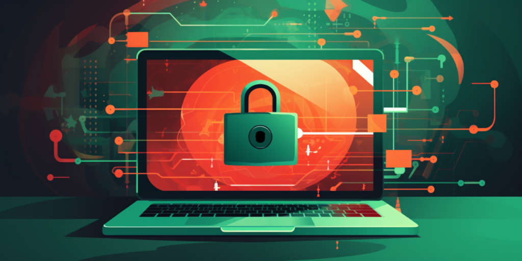 A laptop with a lock on the screen, symbolizing data protection with SSL certificates.