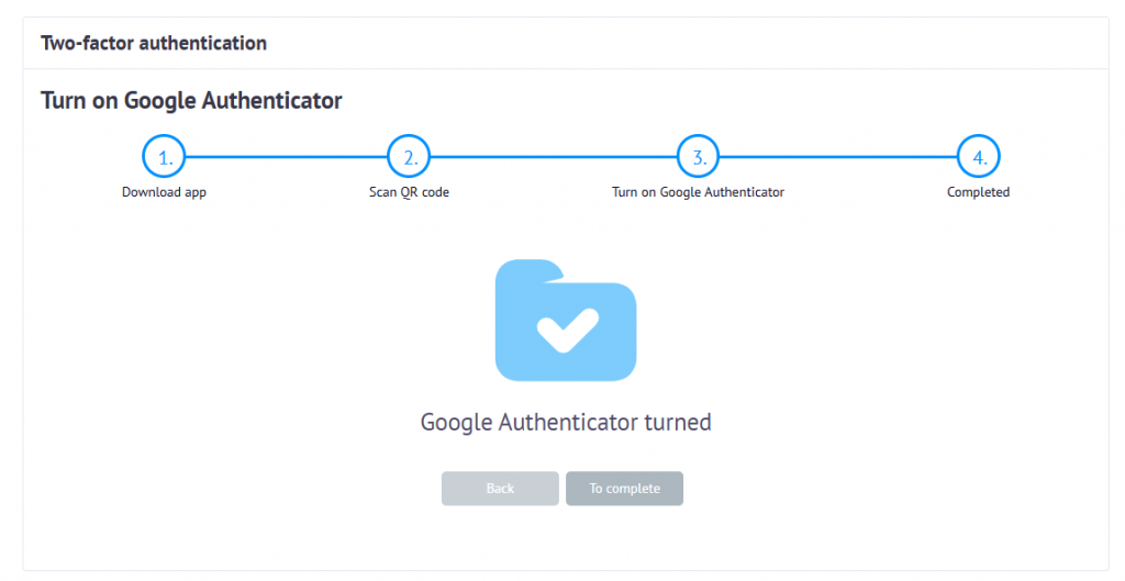 Google Authenticator two-factor authentication connection completed.