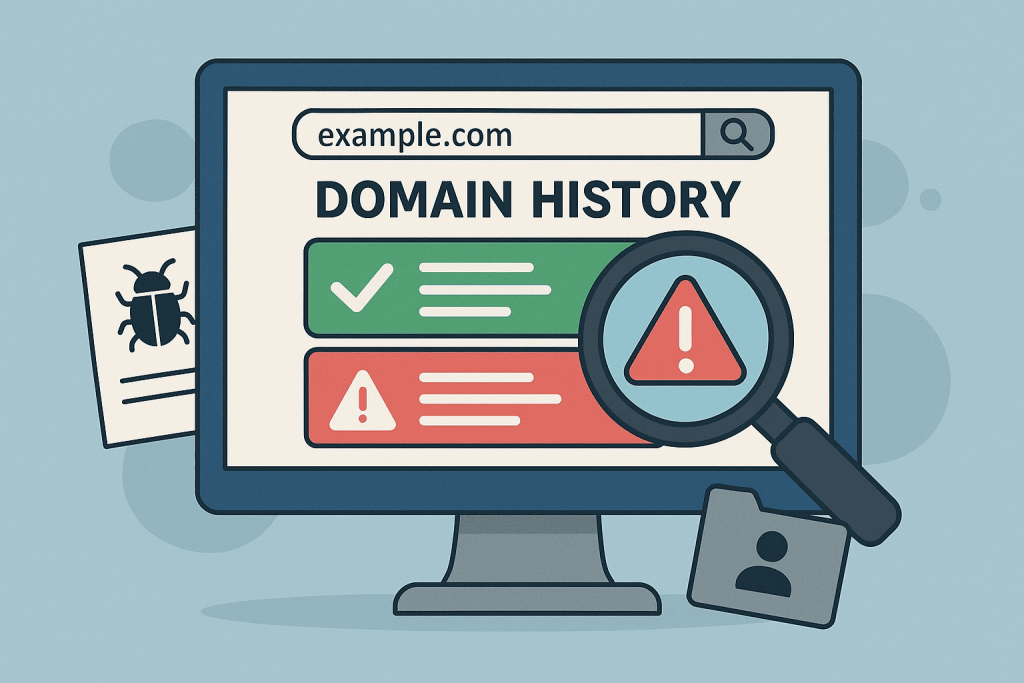 Domain history check screen, showing previous warnings and threats to the domain.