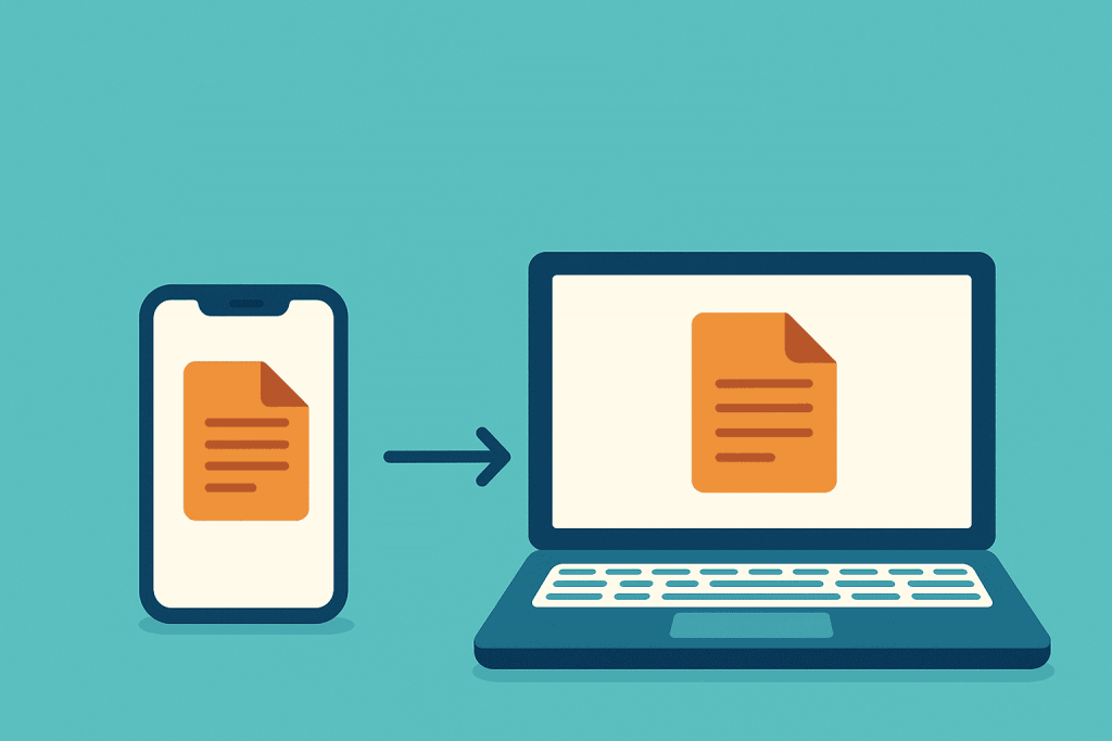 Transferring a file from a smartphone to a laptop using modern digital tools.