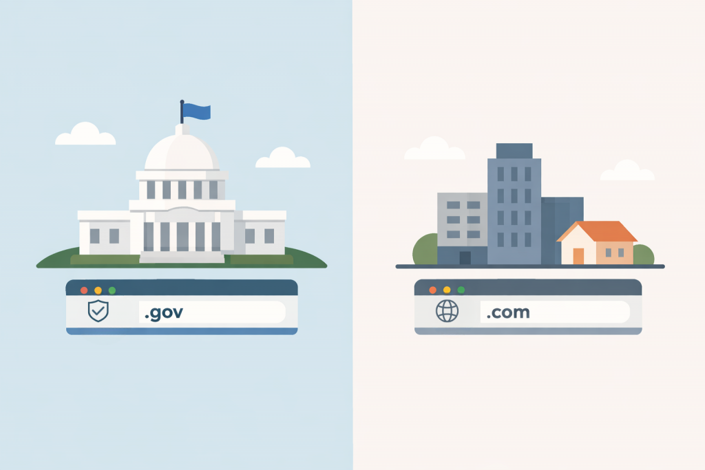 Comparison of the government domain .gov and the regular domain .com.