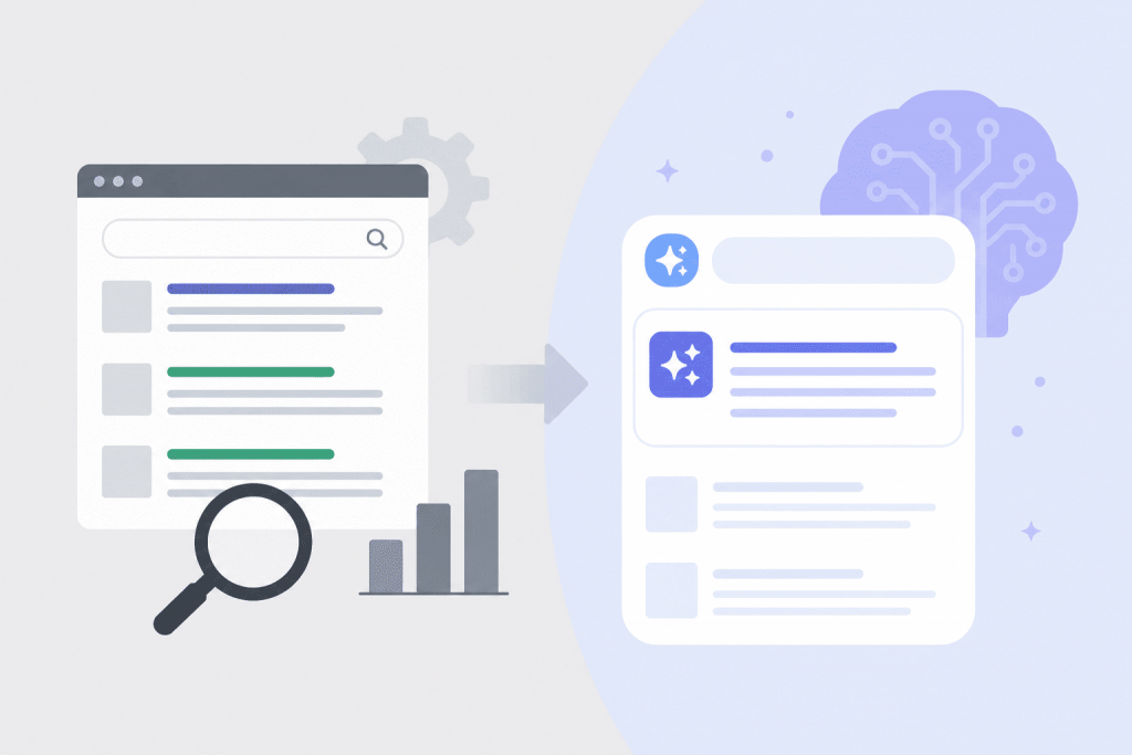Classic search results are being transformed into an answer format generated by artificial intelligence.