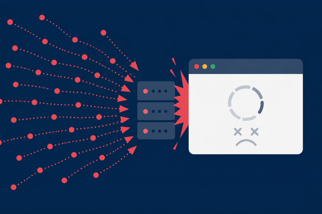 The server receives a large number of malicious requests, causing the site in the browser to stop responding.